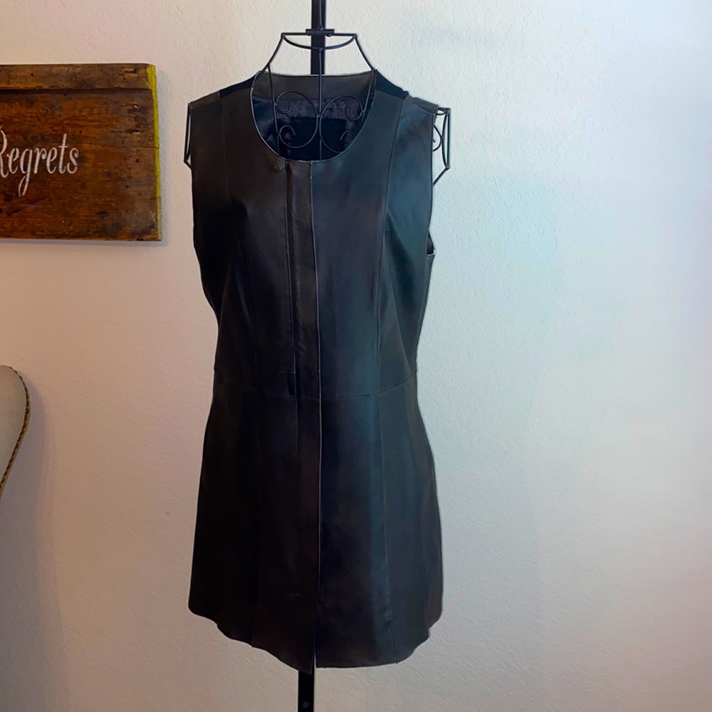 NWT My Tribe designer leather and polyester zip up vest